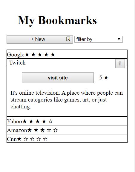 Screenshot of my working Bookmark-App